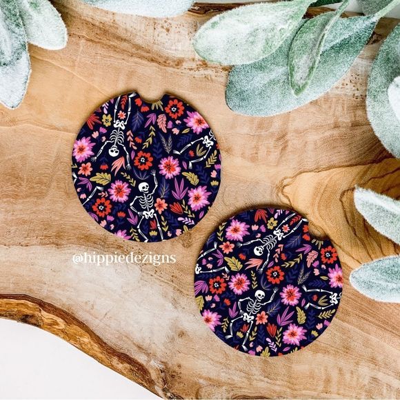 Hand Crafted Accessories - Tropical Skeleton Car Coaster Set | Skeleton Car Accessories